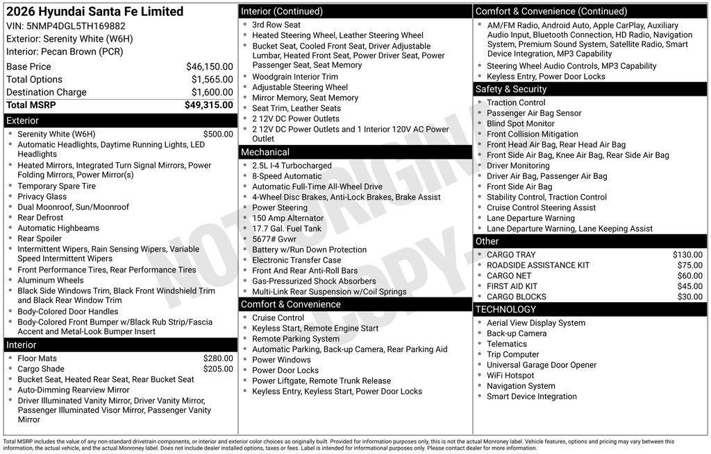 new 2026 Hyundai Santa Fe car, priced at $49,315