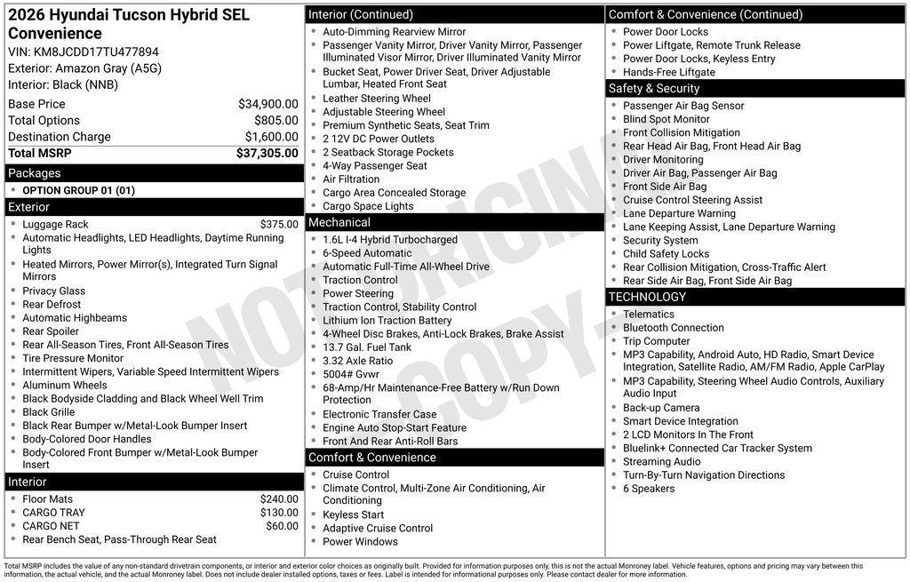 new 2026 Hyundai TUCSON Hybrid car, priced at $32,690