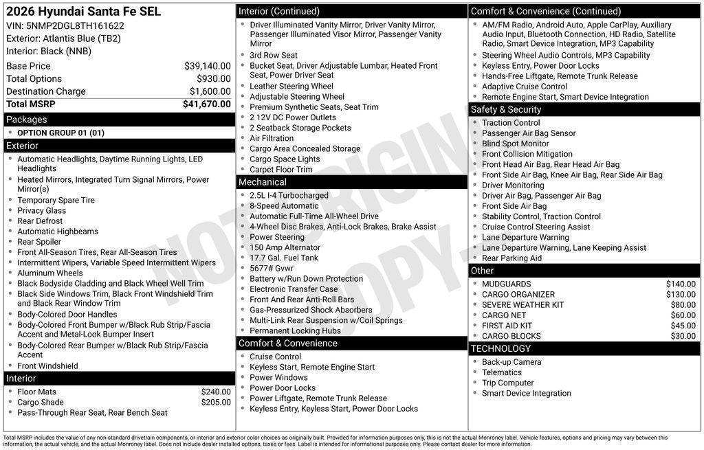 new 2026 Hyundai Santa Fe car, priced at $41,565