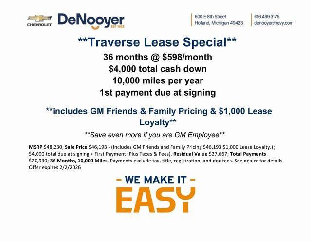 new 2026 Chevrolet Traverse car, priced at $47,517