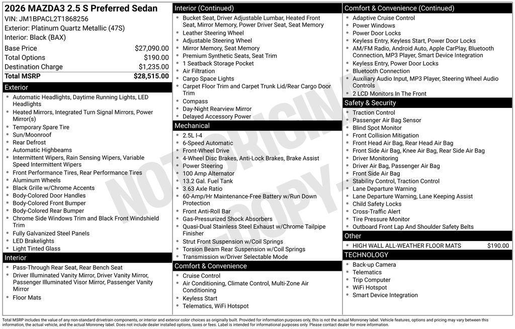 new 2026 Mazda Mazda3 car, priced at $28,053