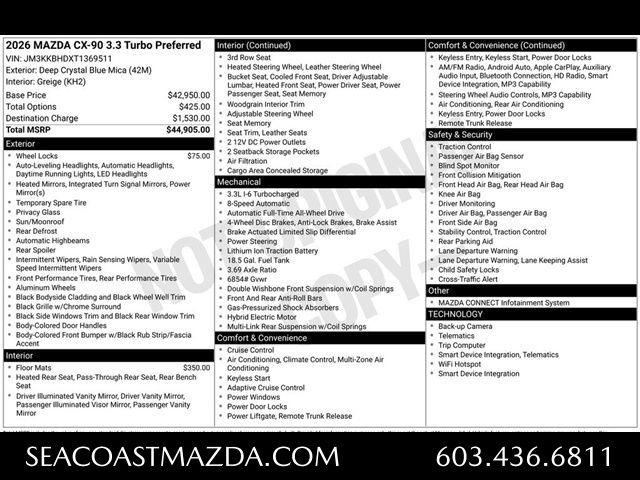 new 2026 Mazda CX-90 car, priced at $43,405