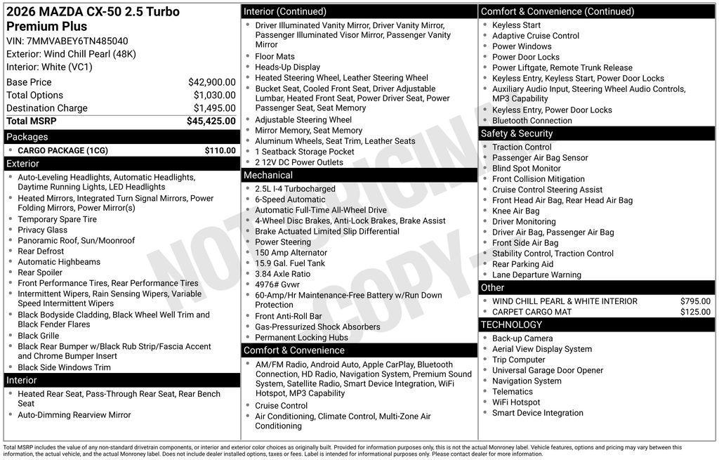 new 2026 Mazda CX-50 car, priced at $44,963