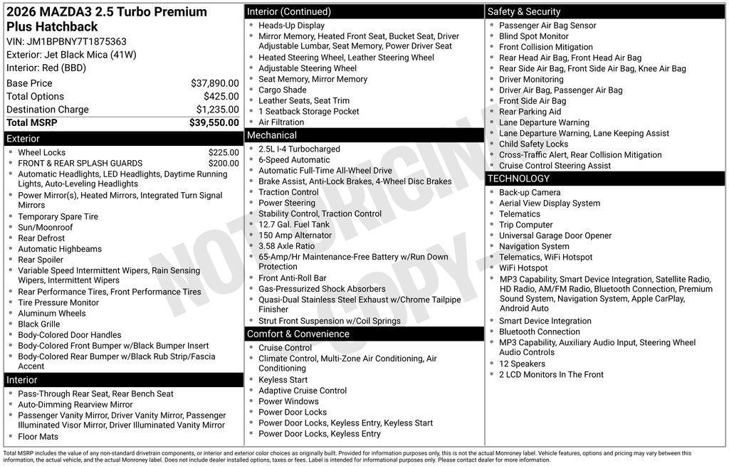 new 2026 Mazda Mazda3 car, priced at $38,069
