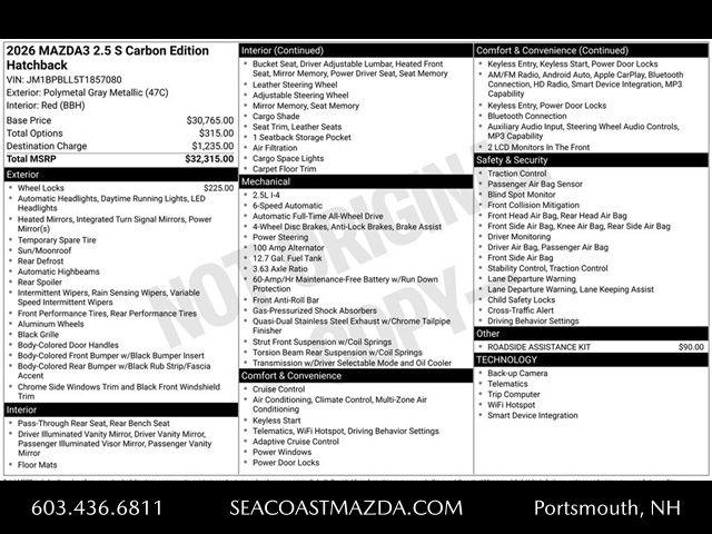 new 2026 Mazda Mazda3 car, priced at $31,410