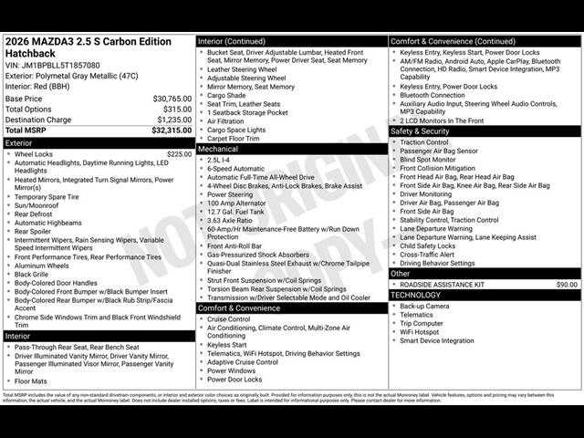 new 2026 Mazda Mazda3 car, priced at $31,410