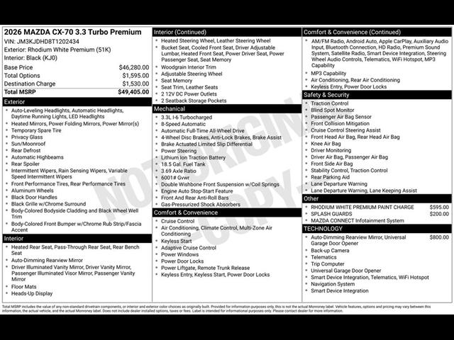 new 2026 Mazda CX-70 car, priced at $47,905