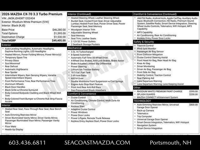 new 2026 Mazda CX-70 car, priced at $47,905