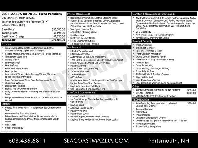 new 2026 Mazda CX-70 car, priced at $47,905