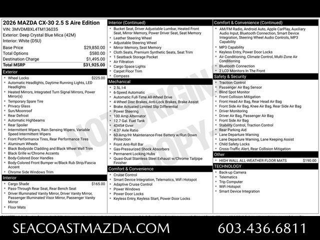 new 2026 Mazda CX-30 car, priced at $29,925