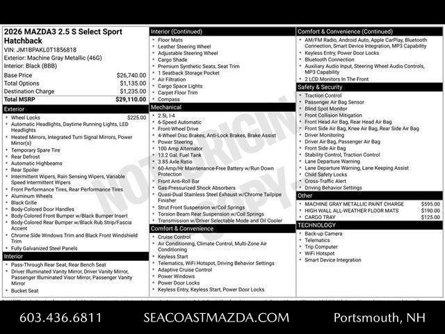 new 2026 Mazda Mazda3 car, priced at $27,610