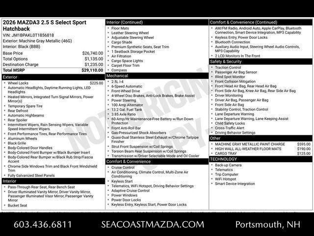 new 2026 Mazda Mazda3 car, priced at $27,610