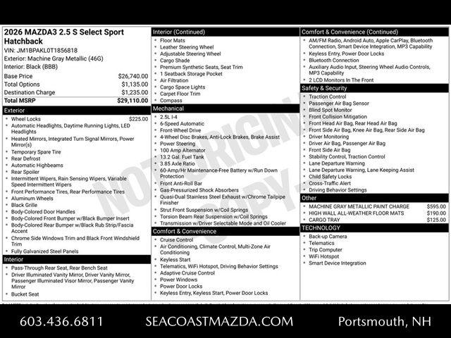 new 2026 Mazda Mazda3 car, priced at $27,610