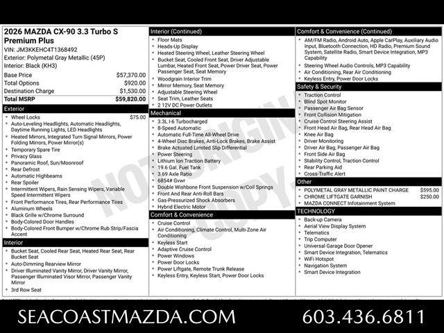 new 2026 Mazda CX-90 car, priced at $58,320