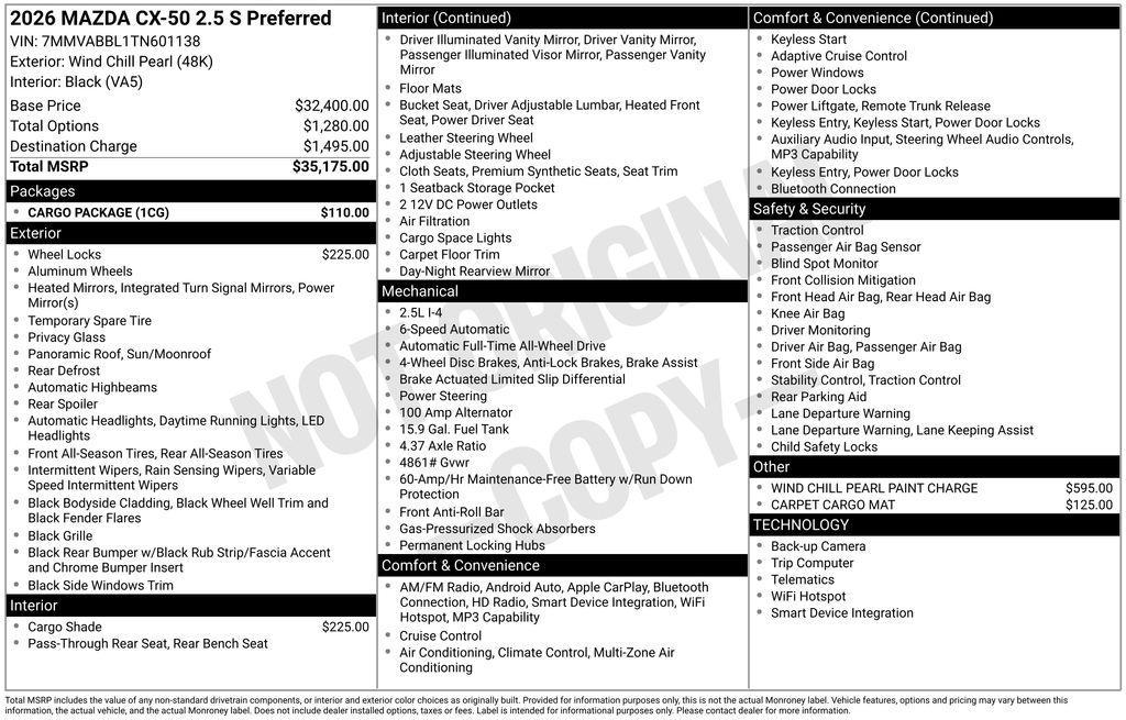 new 2026 Mazda CX-50 car, priced at $35,213