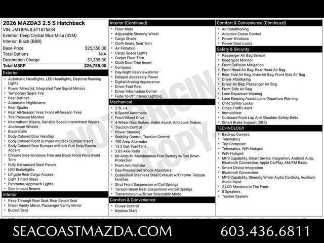 new 2026 Mazda Mazda3 car, priced at $24,785