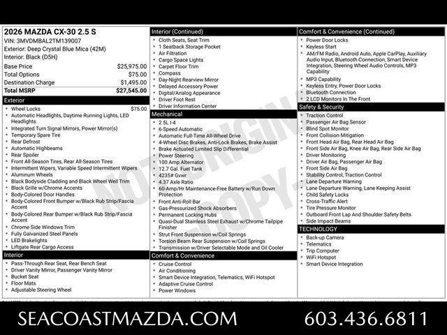 new 2026 Mazda CX-30 car, priced at $25,545