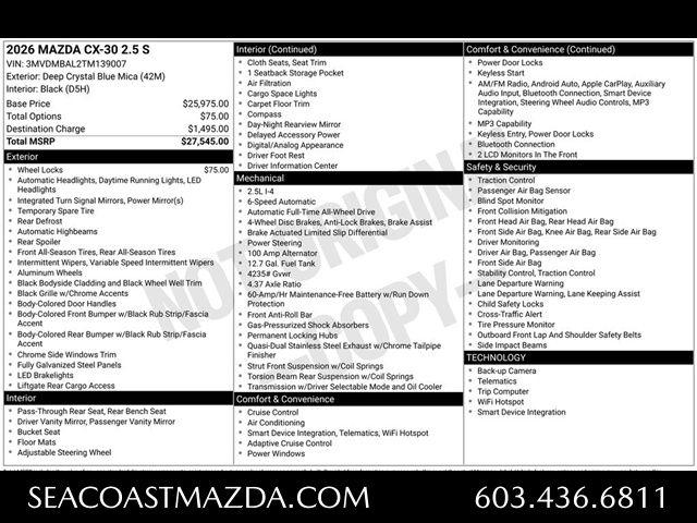 new 2026 Mazda CX-30 car, priced at $25,545