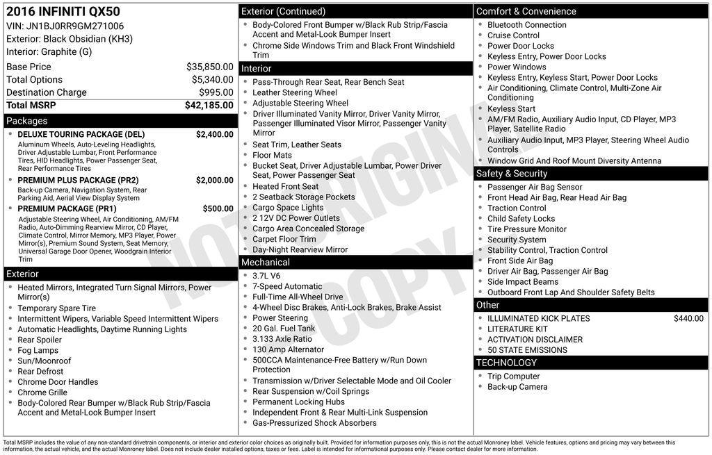 used 2016 INFINITI QX50 car, priced at $14,898