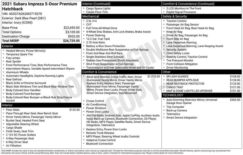 used 2021 Subaru Impreza car, priced at $18,989