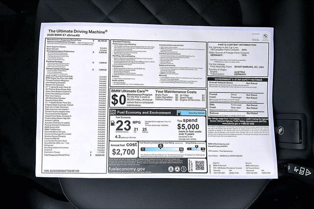 new 2026 BMW X7 car, priced at $93,625