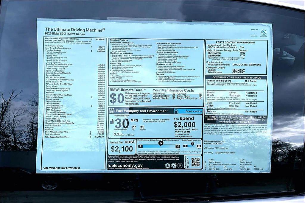 new 2026 BMW 530 car, priced at $67,810