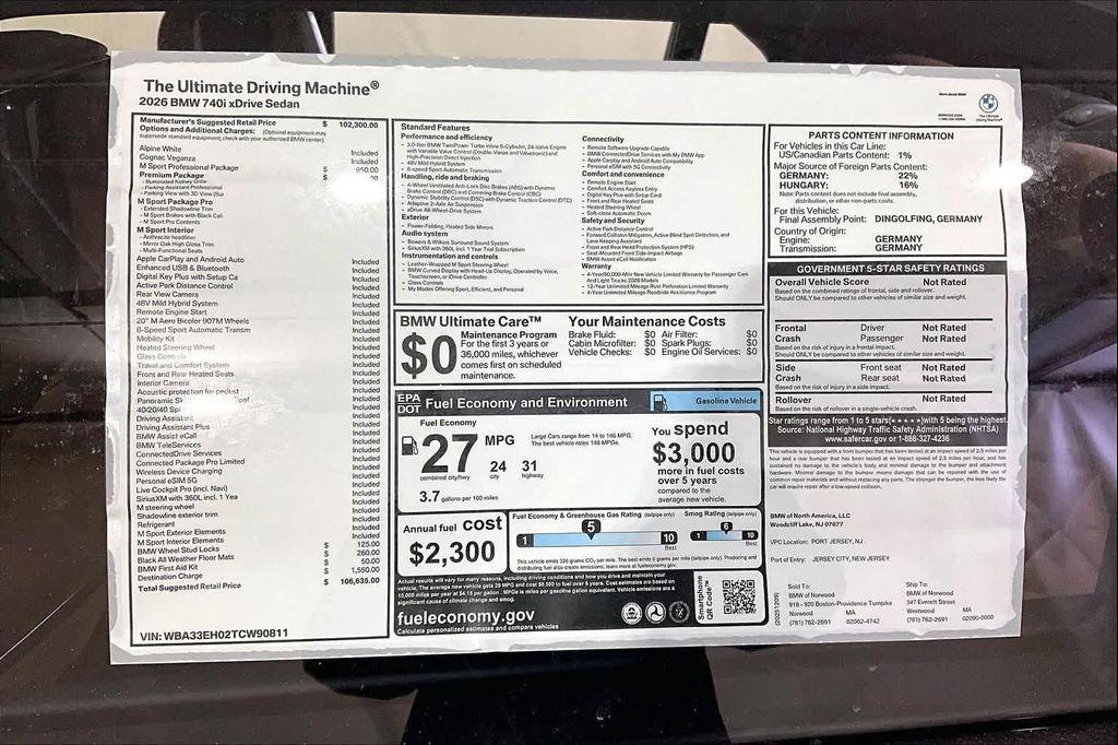 new 2026 BMW 740 car, priced at $106,635