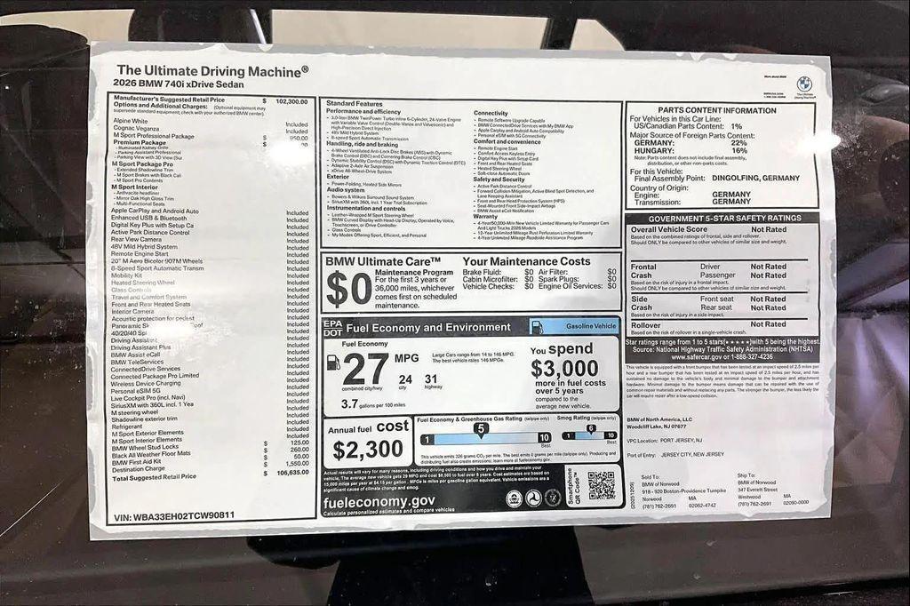 new 2026 BMW 740 car, priced at $107,130