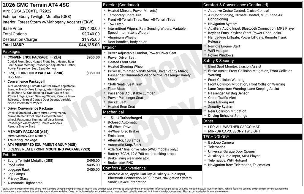 new 2026 GMC Terrain car, priced at $36,735