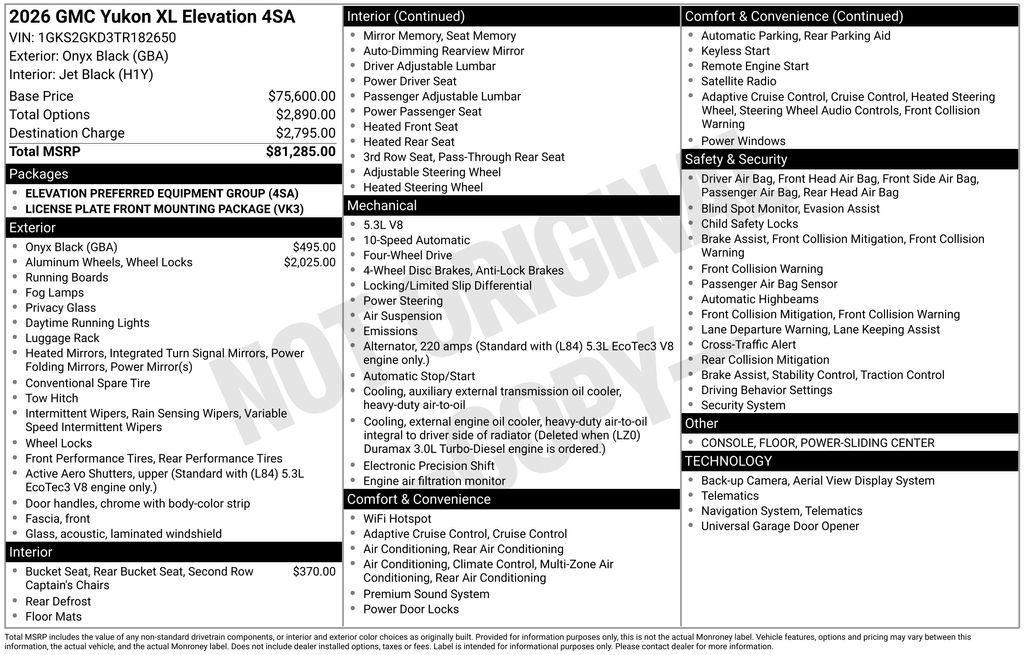 new 2026 GMC Yukon XL car, priced at $76,983