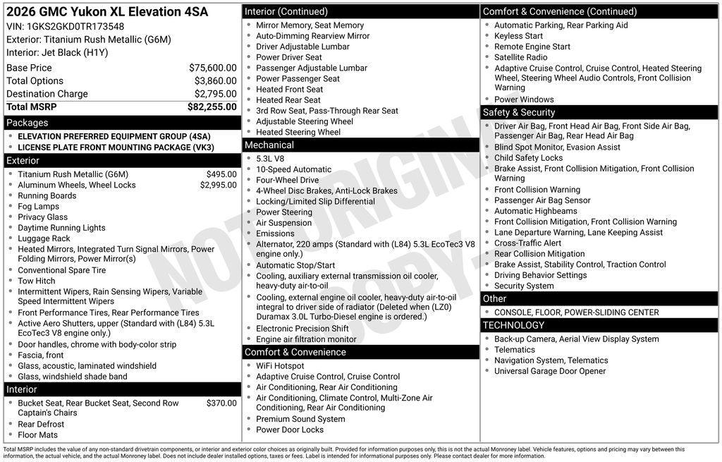 new 2026 GMC Yukon XL car, priced at $82,005