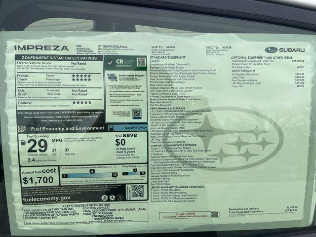 new 2026 Subaru Impreza car, priced at $27,221