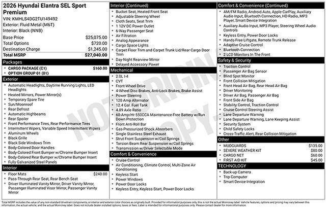 new 2026 Hyundai Elantra car, priced at $25,040