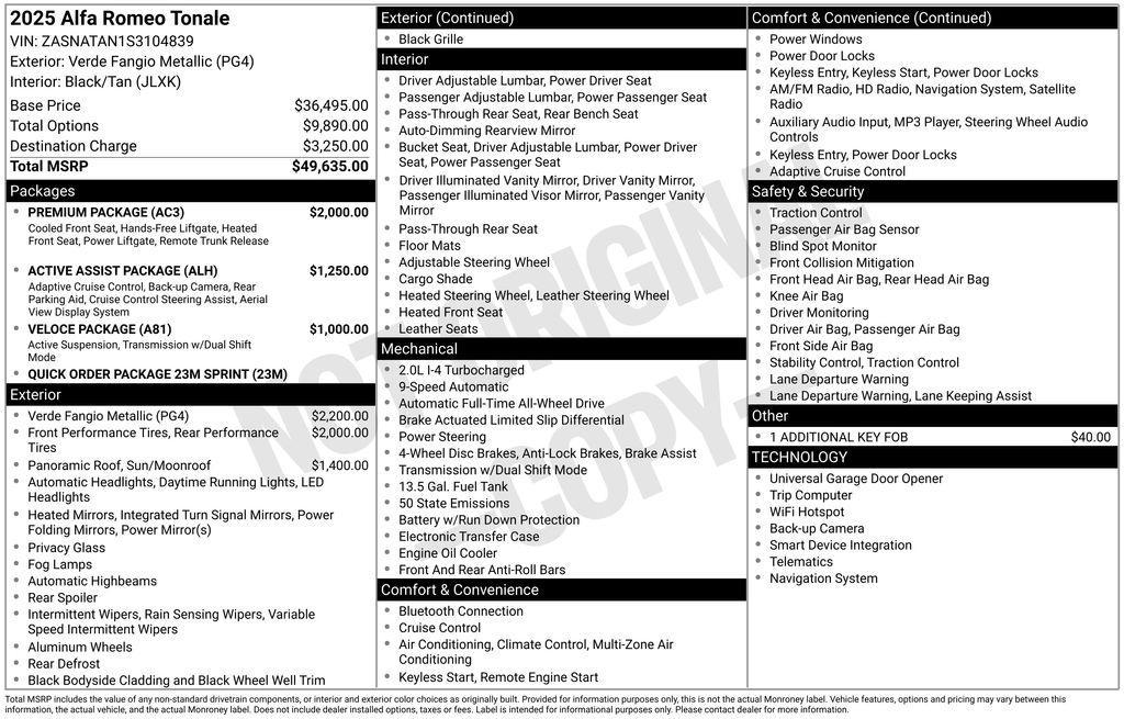 new 2025 Alfa Romeo Tonale car, priced at $46,861