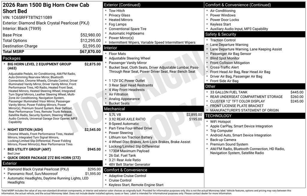 new 2026 Ram 1500 car, priced at $55,786