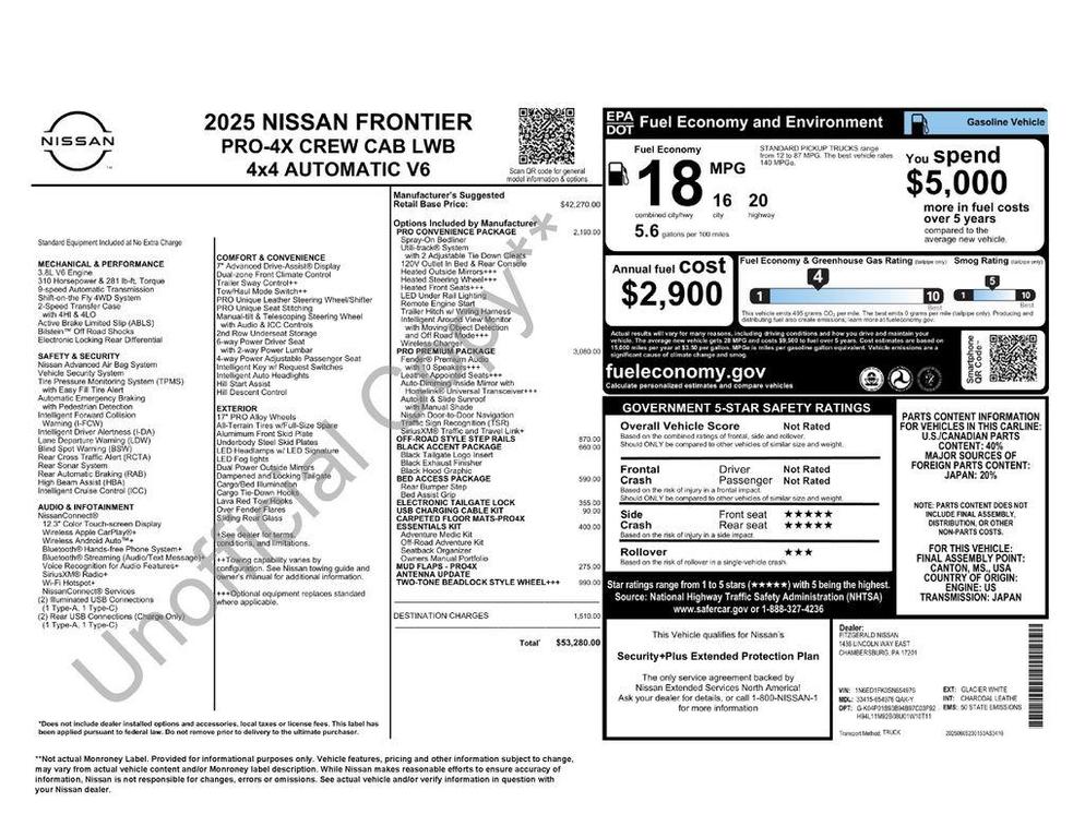 new 2025 Nissan Frontier car, priced at $45,441