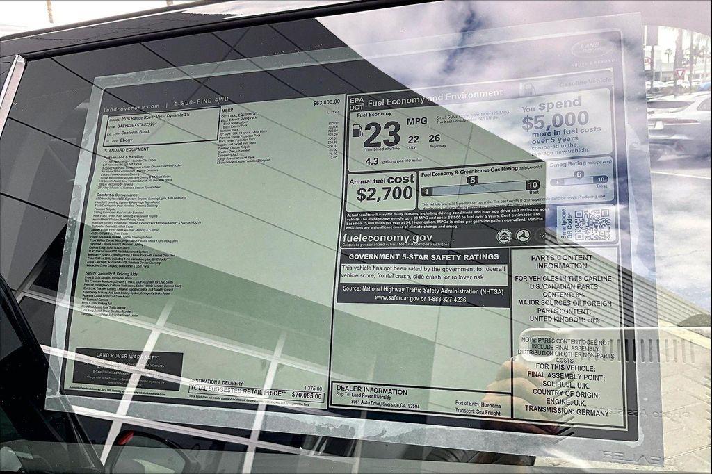 new 2026 Land Rover Range Rover Velar car, priced at $70,085