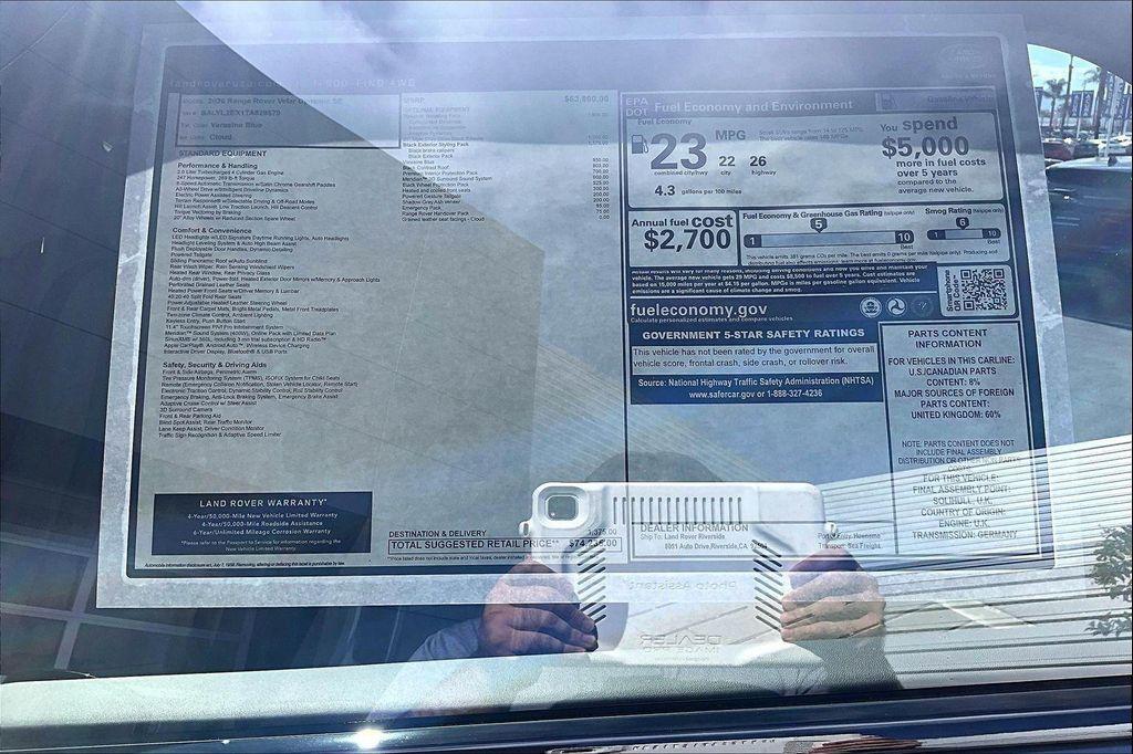 new 2026 Land Rover Range Rover Velar car, priced at $74,235