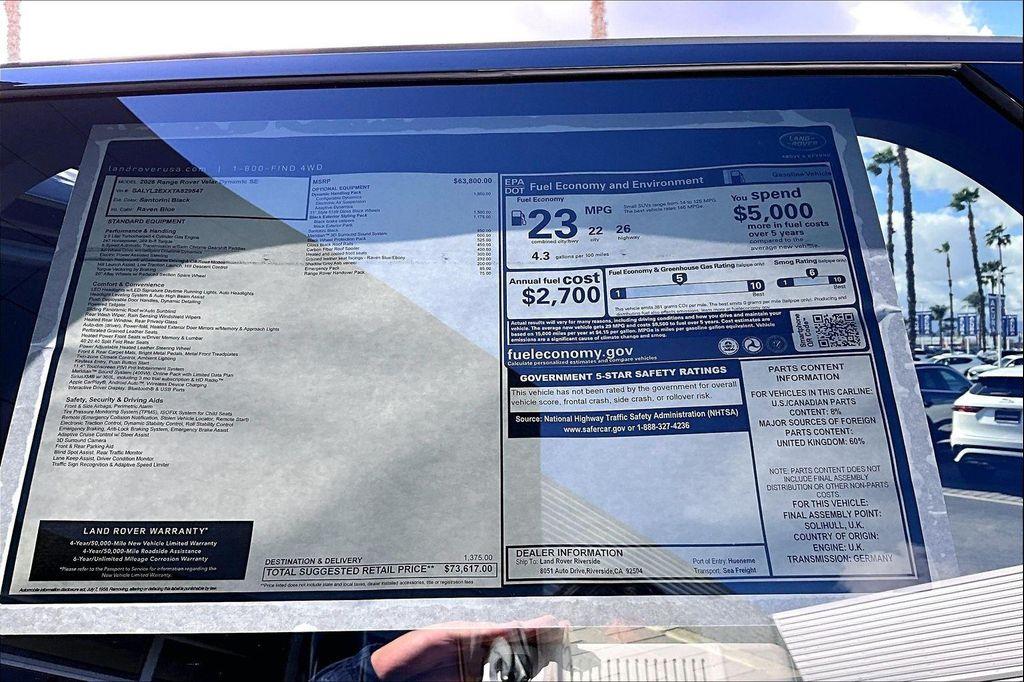 new 2026 Land Rover Range Rover Velar car, priced at $73,617