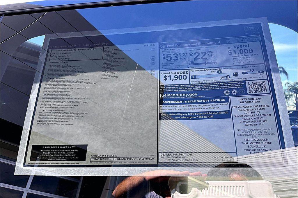 new 2026 Land Rover Range Rover Sport car, priced at $108,010