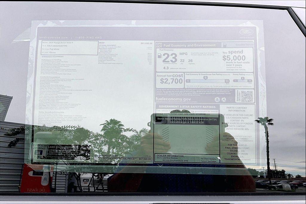 new 2026 Land Rover Range Rover Velar car, priced at $67,940