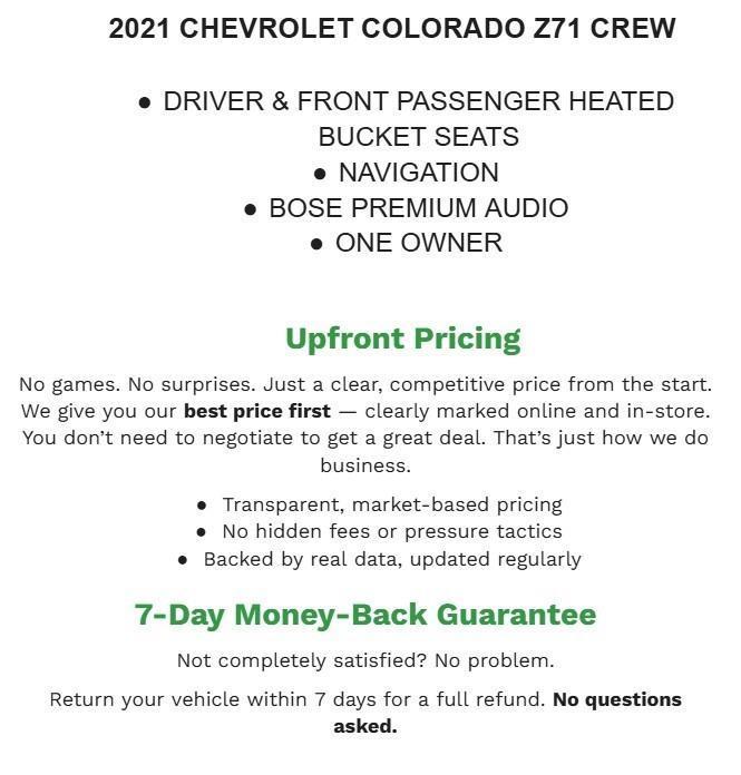 used 2021 Chevrolet Colorado car, priced at $29,485