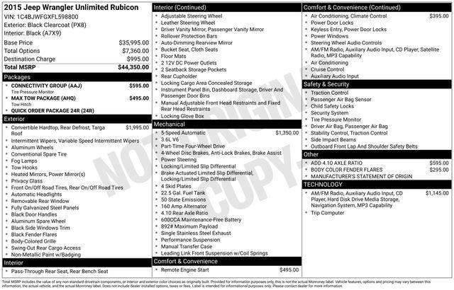 used 2015 Jeep Wrangler Unlimited car, priced at $26,997