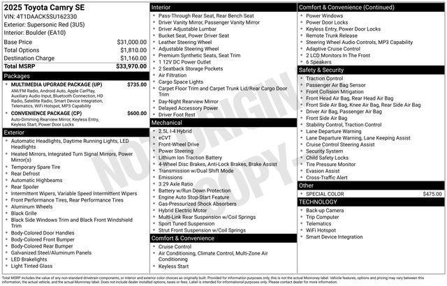 used 2025 Toyota Camry car, priced at $34,887