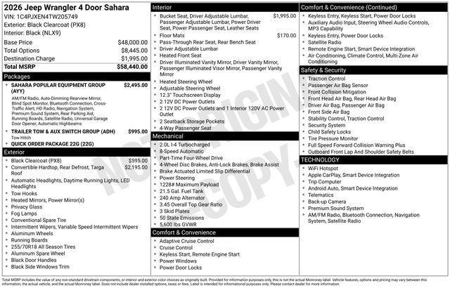 new 2026 Jeep Wrangler car, priced at $55,445