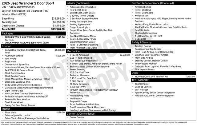 new 2026 Jeep Wrangler car, priced at $38,839