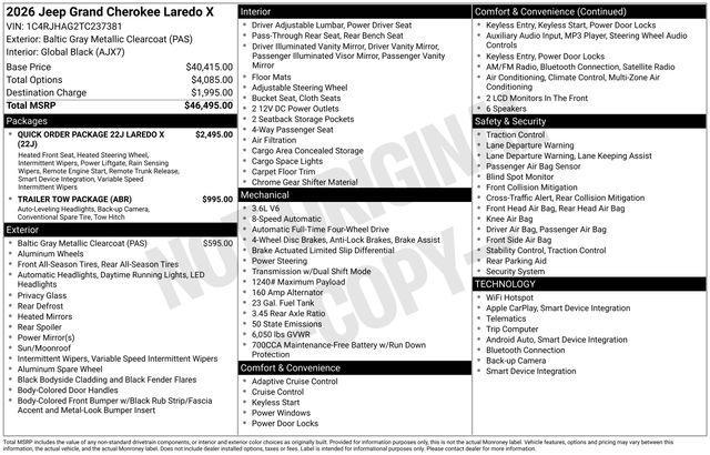 new 2026 Jeep Grand Cherokee car, priced at $46,495