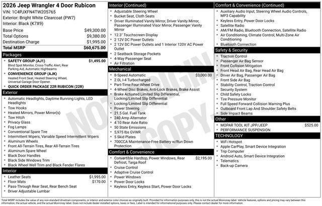 new 2026 Jeep Wrangler car, priced at $65,254