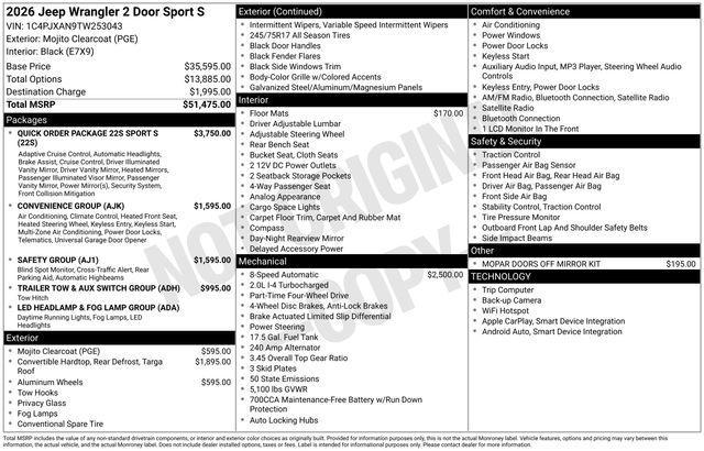 new 2026 Jeep Wrangler car, priced at $46,974