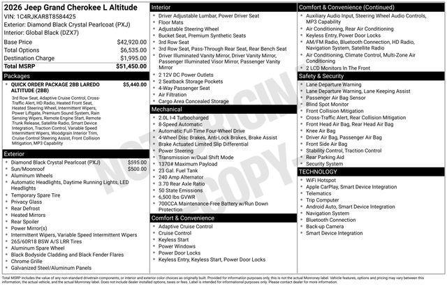 new 2026 Jeep Grand Cherokee L car, priced at $44,748
